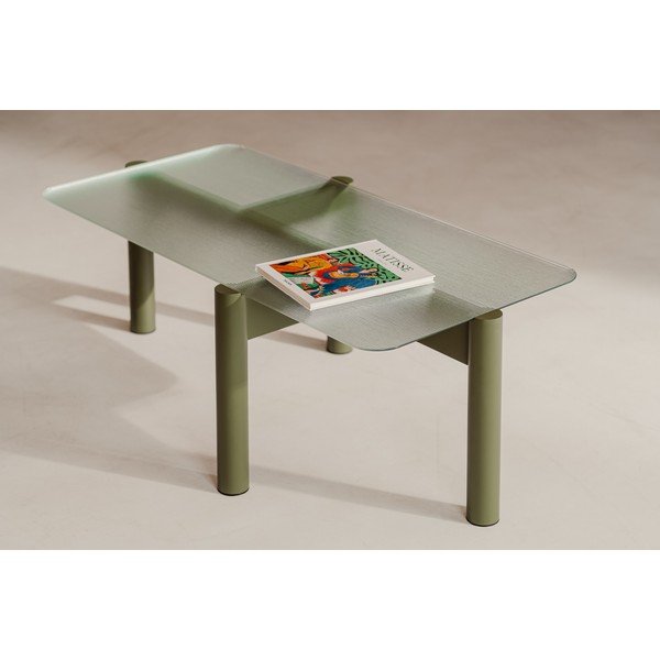 Tavolino da salotto verde con piano in vetro 55x105 cm Kob – noo.ma-image-4
