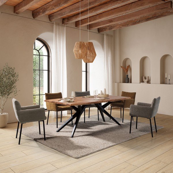 Sedia da pranzo marrone chiaro imbottito con braccioli Naomi – MOME-image-1