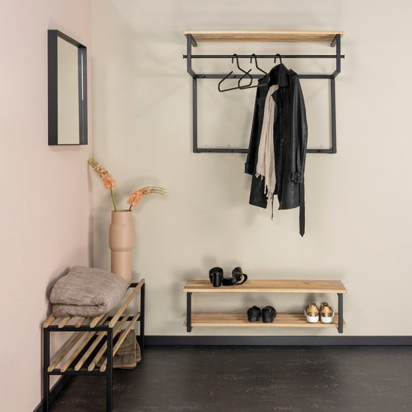 Attaccapanni da parete nero/di colore naturale in metallo con scaffale 100 cm Rizzoli – Spinder Design-image-1