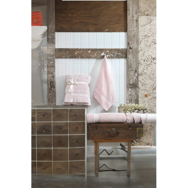 Set di asciugamani per viso e corpo tipo terry rosa chiaro in cotone 2 pz – Foutastic-image-2
