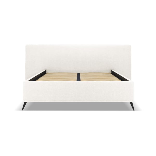 Letto matrimoniale imbottito crema con contenitore e griglia 160x200 cm Walter - Milo Casa-image-1