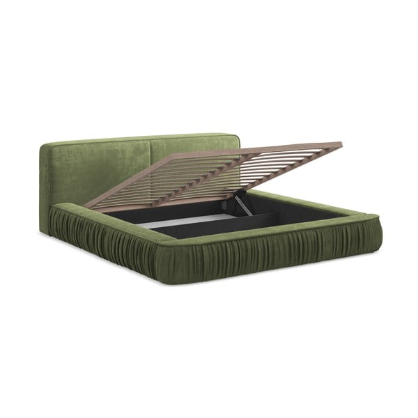 Letto matrimoniale imbottito verde con contenitore e rete inclusi 160x200 cm Keoni – Makamii-image-2