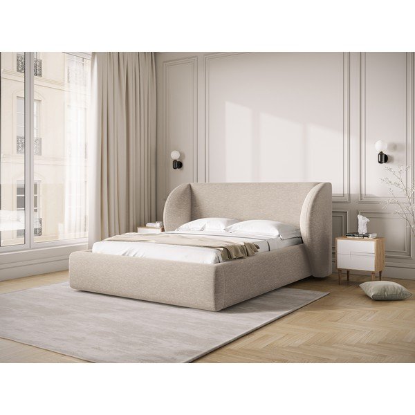 Letto matrimoniale imbottito beige con contenitore con rete inclusa 160x200 cm Miley – Micadoni -image-2