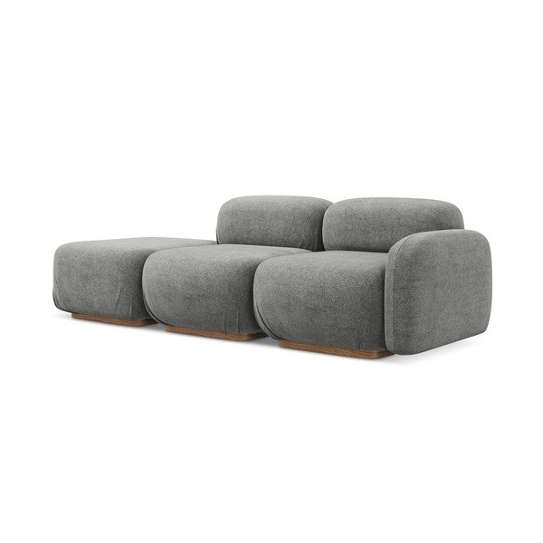 Chaise lounge componibile grigia (con penisola a sinistra) con rivestimento in bouclé Ailani – Makamii-image-1