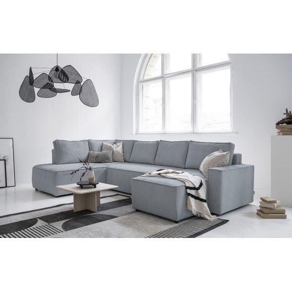 Divano letto angolare in velluto a coste grigio chiaro Brave Dave - Miuform-image-2