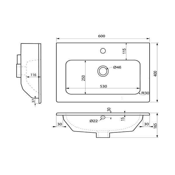Lavabo bianco in ceramica 60x40 cm Practico – Sapho-image-4