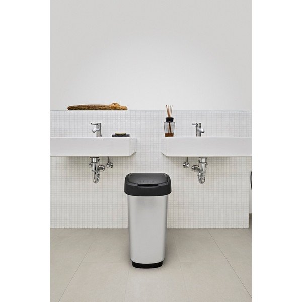 Pattumiera in plastica argentata 50 l Twist - Rotho-image-1