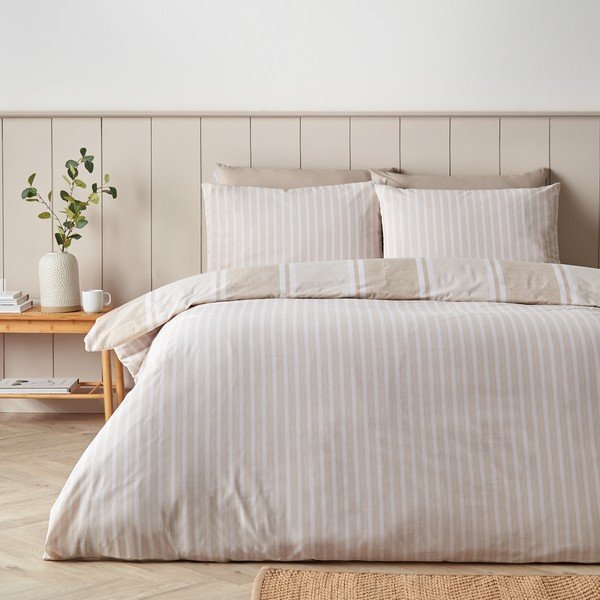 Set copripiumino e federa beige per letto singolo 135x200 cm Banded Stripe – Catherine Lansfield-image-3