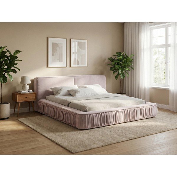 Letto matrimoniale imbottito color crema con contenitore e rete inclusi 160x200 cm Keoni – Makamii-image-1