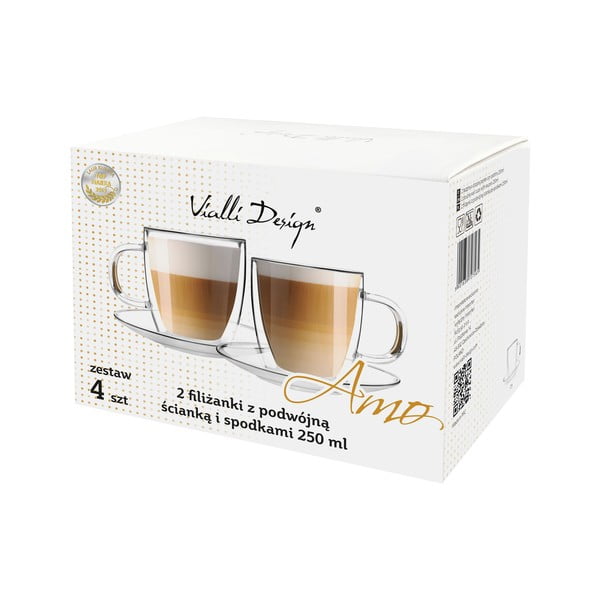 Set di 2 tazze in vetro a doppia parete con piattino , 250 ml Amo - Vialli Design-image-4