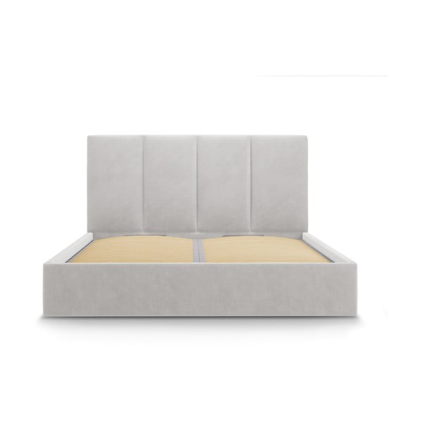 Letto matrimoniale imbottito grigio chiaro con contenitore con griglia 140x200 cm Juniper - Mazzini Beds-image-2