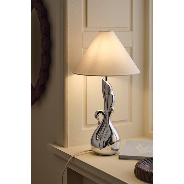 Lampada da tavolo bianca/argentata in poliresina (altezza totale 53 cm) Swan – Ellos Home-image-1