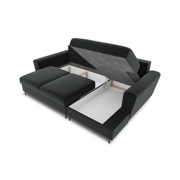 Divano angolare grigio scuro allungabile e con contenitore (con penisola a destra/con chaise lounge) con rivestimento in velluto Kyoto – Cosmopolitan Design-image-3