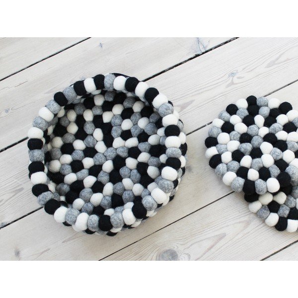 Cestino portapalloni in lana bianco e nero Cestino portapalloni, ⌀ 28 cm - Wooldot-image-1