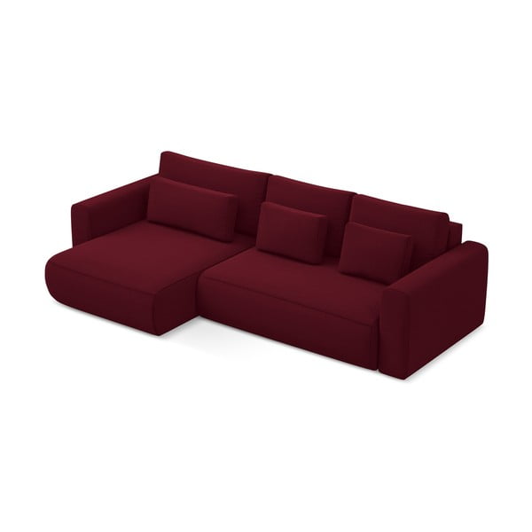 Divano angolare burgundy allungabile/con contenitore (con penisola a sinistra/con chaise lounge) con rivestimento in velluto Kapua – Makamii-image-2