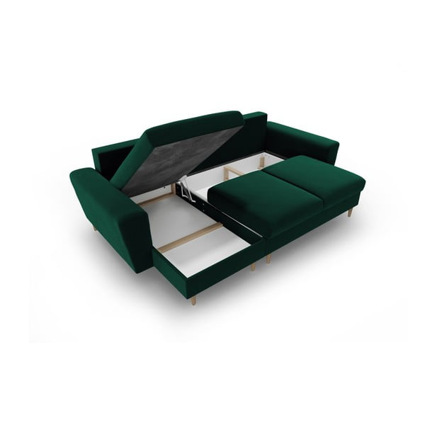 Divano angolare verde allungabile e con contenitore con rivestimento in velluto Kyoto – Cosmopolitan Design-image-3