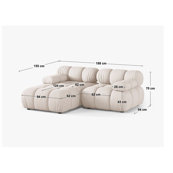 Divano angolare componibile grigio chiaro (con penisola a destra/con chaise lounge) con rivestimento in velluto – Micadoni -image-3