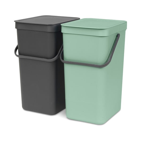 Cestino per la spazzatura color menta/grigio scuro in plastica per raccolta differenziata/incorporabile 2x16 l Sort & Go  – Brabantia-image-2