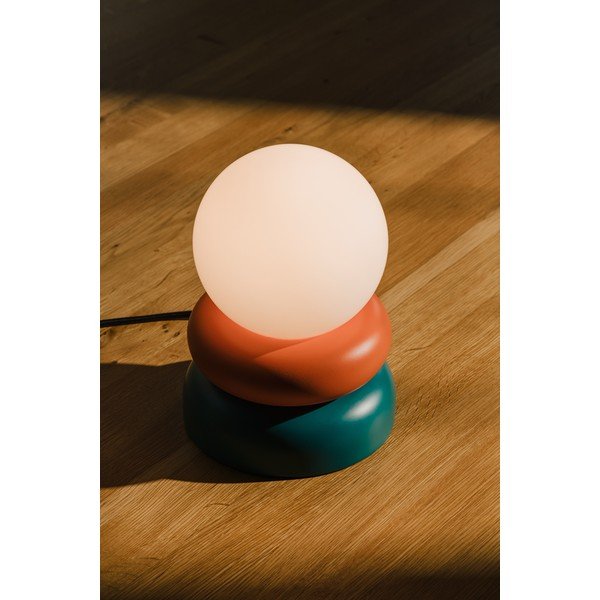 Lampada da tavolo color petrolio/arancione in legno massiccio con paralume in vetro (altezza totale 24 cm) Otem – noo.ma-image-2
