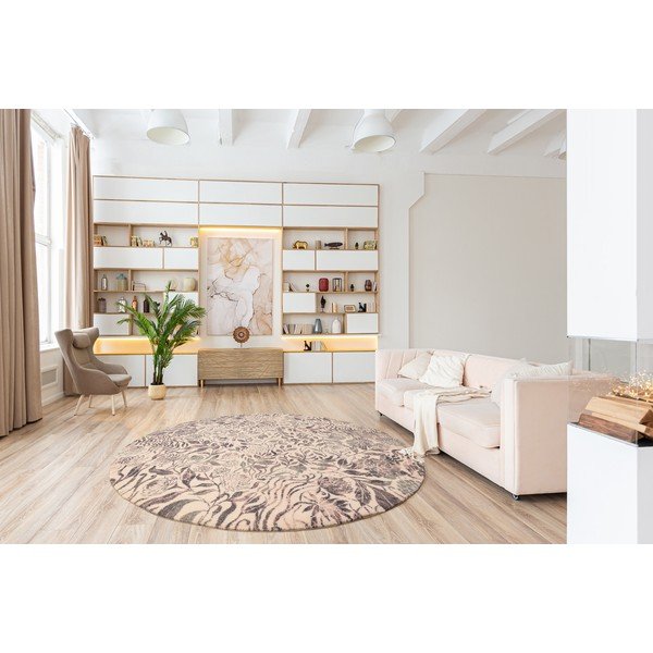 Tappeto rotondo beige in lana ø 160 cm Fiorena – Agnella-image-1