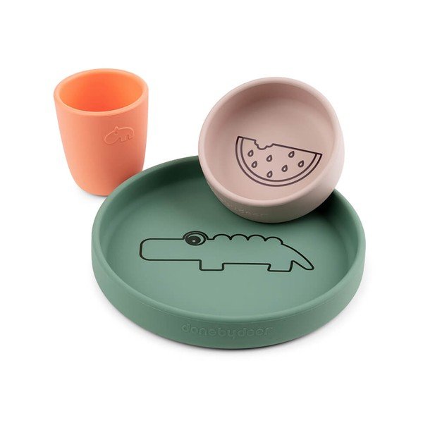 Set da pranzo per bambini in plastica 3 pezzi Croco - Done by Deer