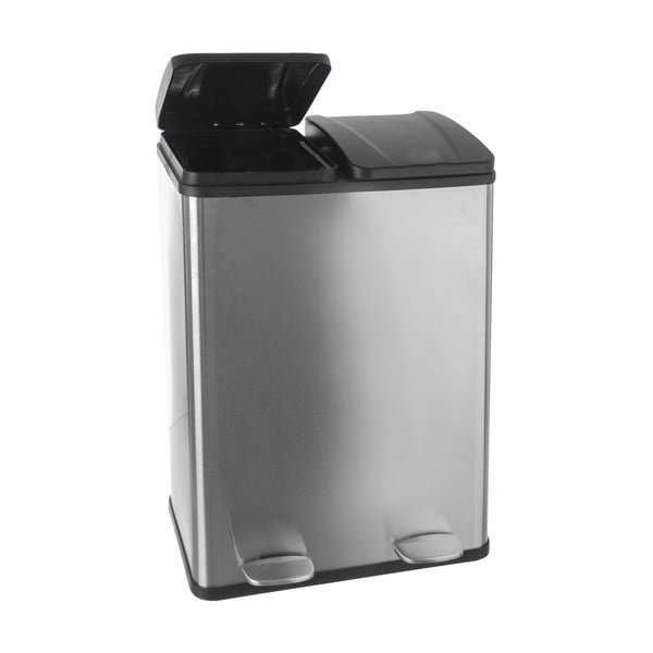 Cestino a pedale per rifiuti differenziati in acciaio inox in argento lucido 2x30 l Duo - Orion-image-2
