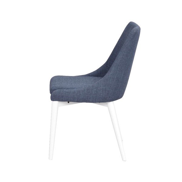 Sedia da pranzo imbottita blu con gambe bianche Bea - Rowico-image-1