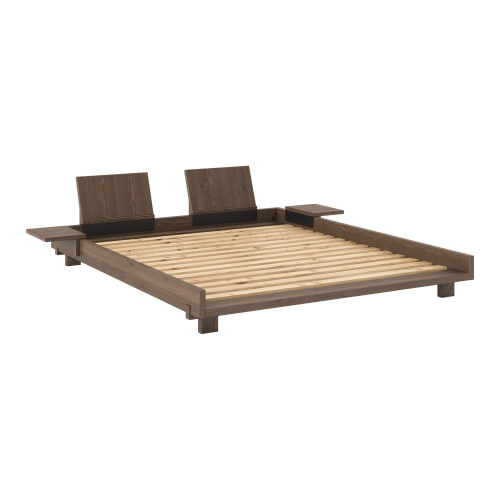 Letto matrimoniale marrone in pino massiccio con rete inclusa 160x200 cm Social – Karup Design | Letti matrimoniali