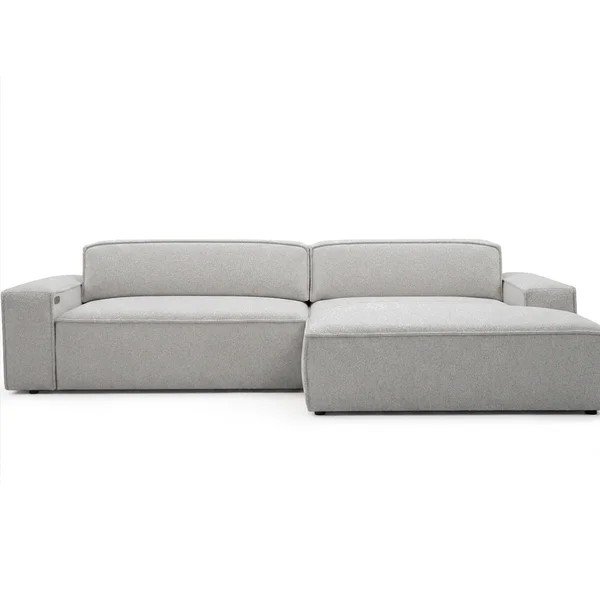 Divano angolare grigio allungabile/con movimento relax elettrico (con penisola a destra) Abel – Bobochic Paris