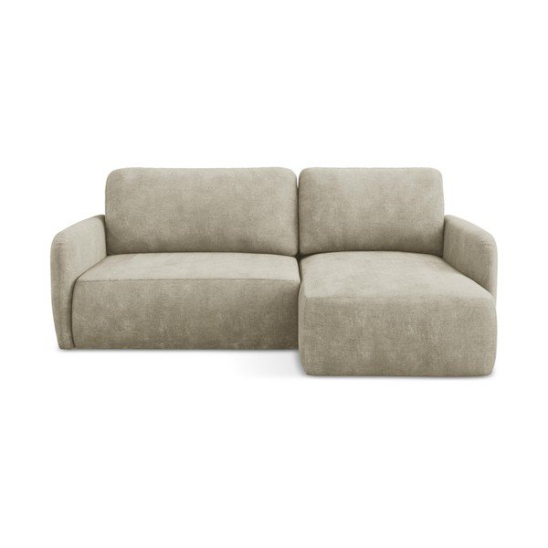 Divano angolare beige allungabile/con contenitore (con penisola a destra/con chaise lounge) con rivestimento in ciniglia Lilo – Makamii