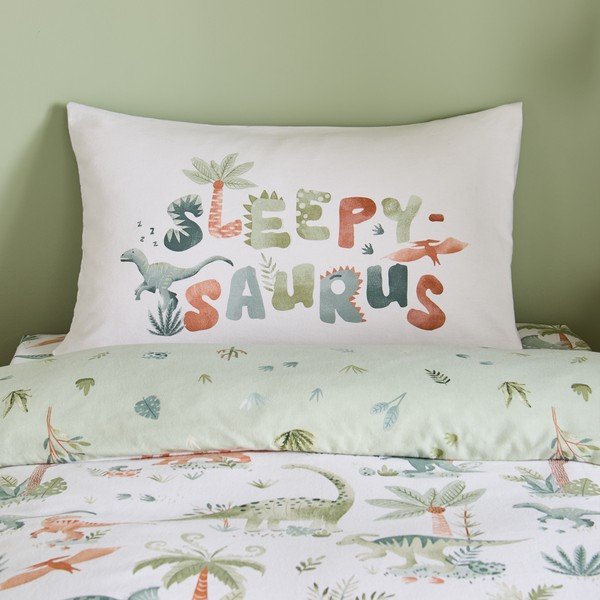 Set copripiumino e federa da bambini color crema in flanella per letto singolo 135x200 cm Brushed Sleepy Saurus Dino – Catherine Lansfield-image-4