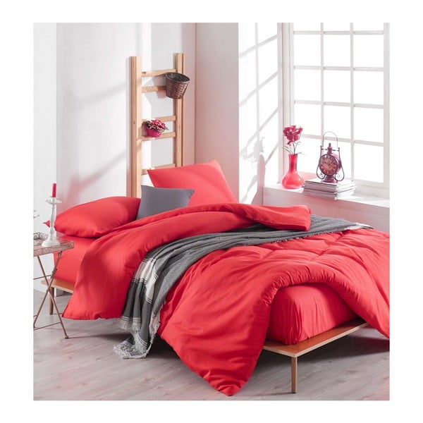 Set di lenzuola rosse con lenzuolo per letto matrimoniale Basso Rojo, 200 x 220 cm Duzboya - Mijolnir