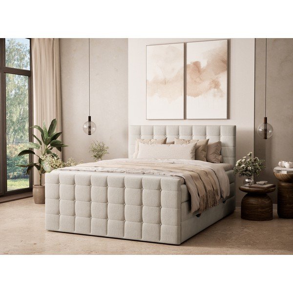 Letto boxspring color crema con contenitore 200x200 cm Tasca – Maison de Rêve-image-1