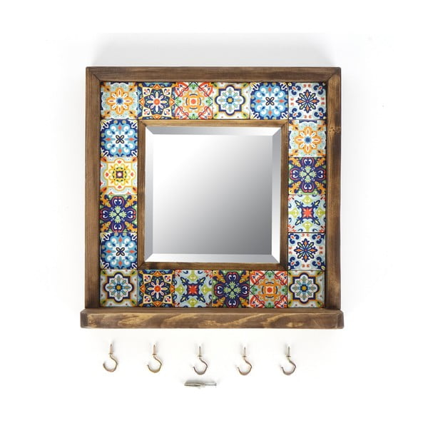 Specchio da parete con mensola con cornice in pietra 32,5x33 cm - Wallity-image-2