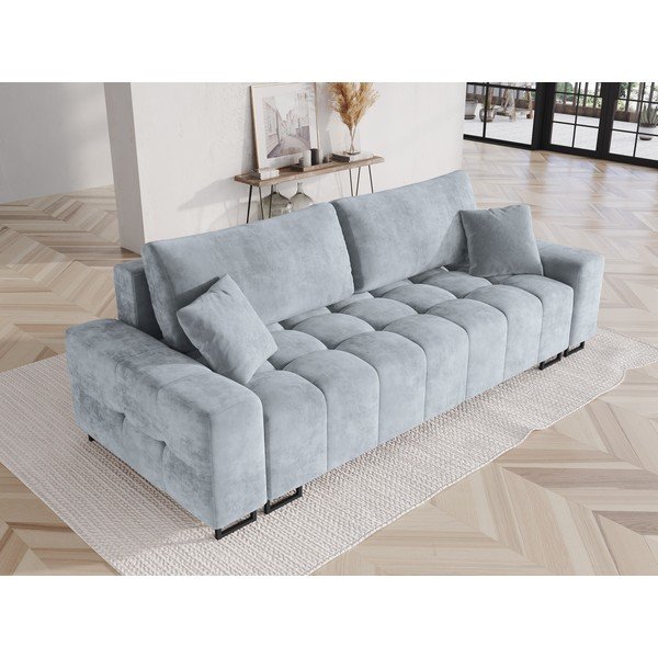 Divano azzurro allungabile con contenitore e rivestimento in velluto 250 cm Wicklow – Cosmopolitan Design-image-1
