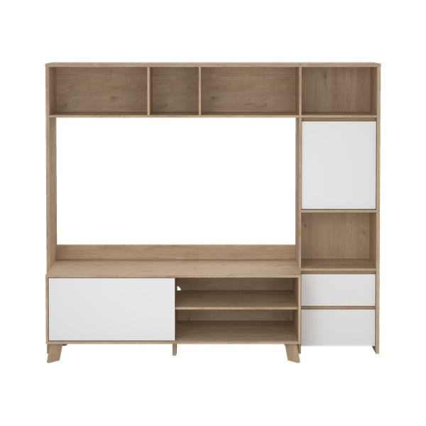 Set TV bianco e di colore naturale con effetto rovere 209x183x48 cm Next – Tvilum