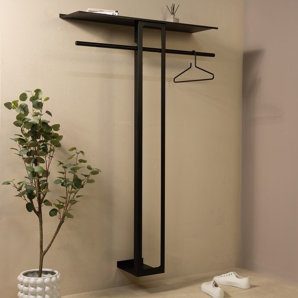 Attaccapanni da parete nero in acciaio con scaffale 100 cm Luno Large – Spinder Design-image-1