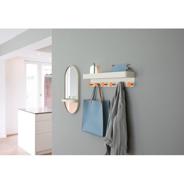 Specchio da parete arancione con mensola Taupe - Remember-image-3