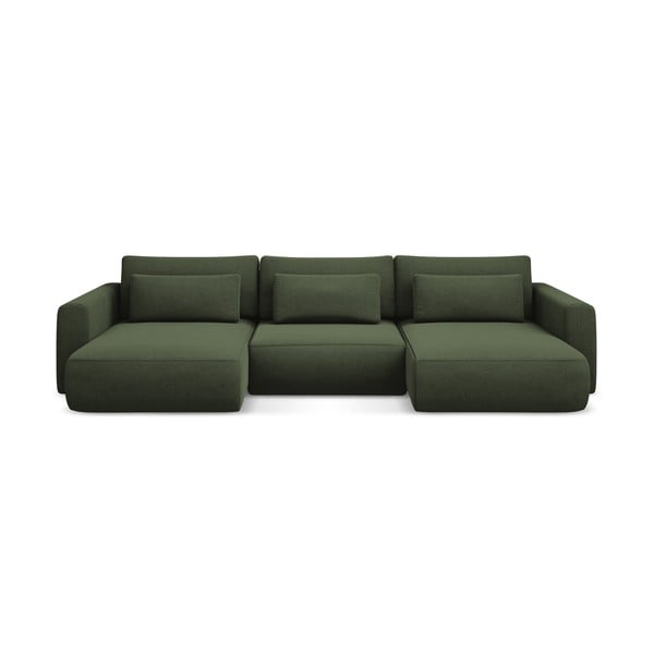 Divano angolare color kaki allungabile/con contenitore (a U) Kapua – Makamii