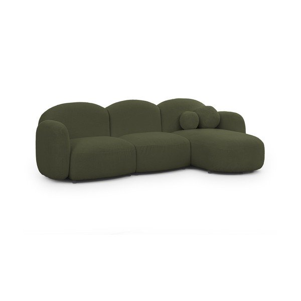 Divano angolare verde (con penisola a destra/con chaise lounge) con rivestimento in bouclé Orbit – Ropez
