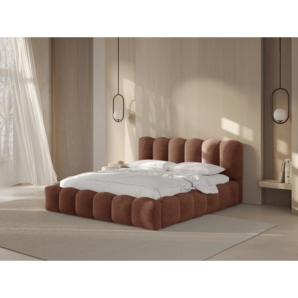 Letto matrimoniale imbottito marrone con contenitore con rete inclusa 180x200 cm Lupine – Micadoni -image-1