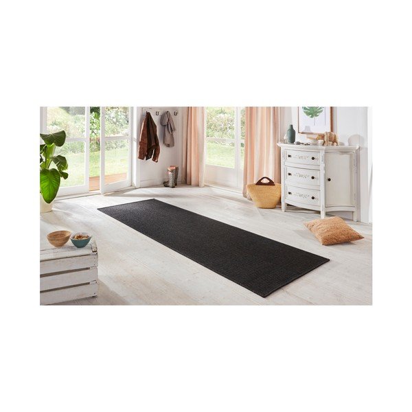 Černý běhoun vhodný i na ven BT Carpet Sisal, 80 x 500 cm-image-1