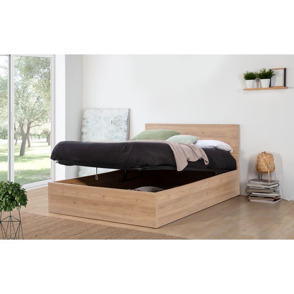 Letto matrimoniale con contenitore con griglia 160x200 cm in colore naturale Kronos - Marckeric-image-1