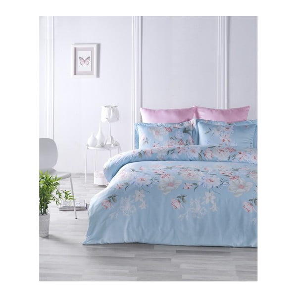Biancheria da letto in cotone sateen con lenzuolo per letto matrimoniale , 160 x 220 cm Cielo - Unknown
