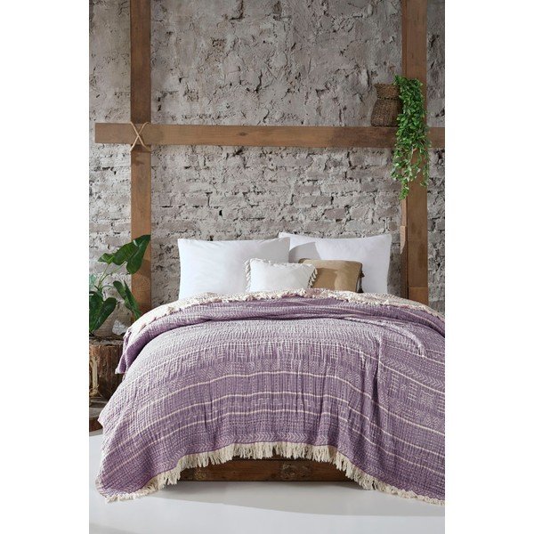 Copriletto in mussola viola per letto matrimoniale 220x240 cm Etno - Mijolnir-image-1
