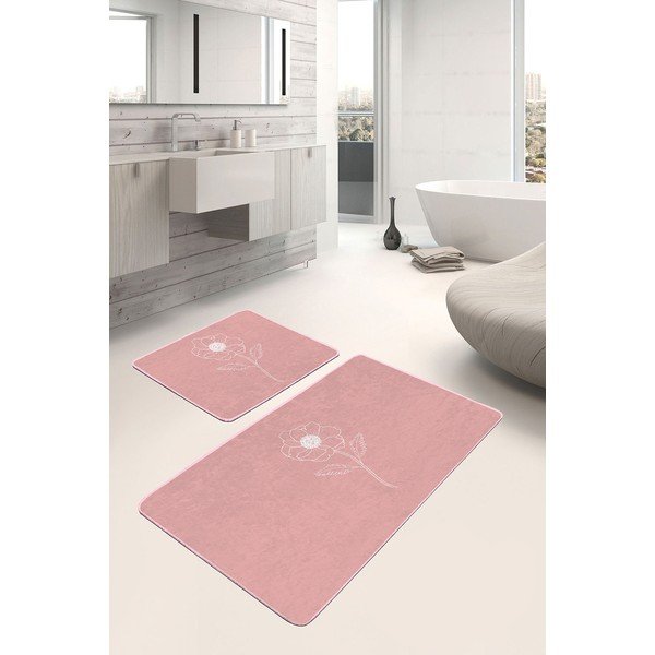Set di tappetini per il bagno in velluto rosa 2 pz 60x100 cm – Mila Home-image-1