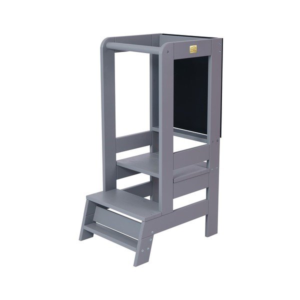 Torre di apprendimento grigia in pino massiccio Montessori – Meowbaby