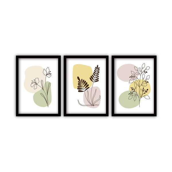 Set di 3 dipinti in cornice nera Floreale, 35 x 45 cm - Vavien Artwork