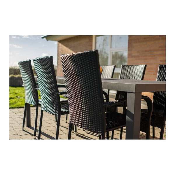 Set da pranzo da giardino per 6 persone con sedia Paris nera e tavolo Viking, 90 x 205 cm Viking & Paris - Bonami Selection-image-1
