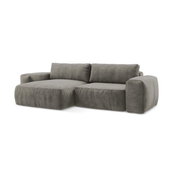 Divano angolare grigio allungabile (con penisola a sinistra/con chaise lounge) con rivestimento in ciniglia Kuki – Makamii-image-2